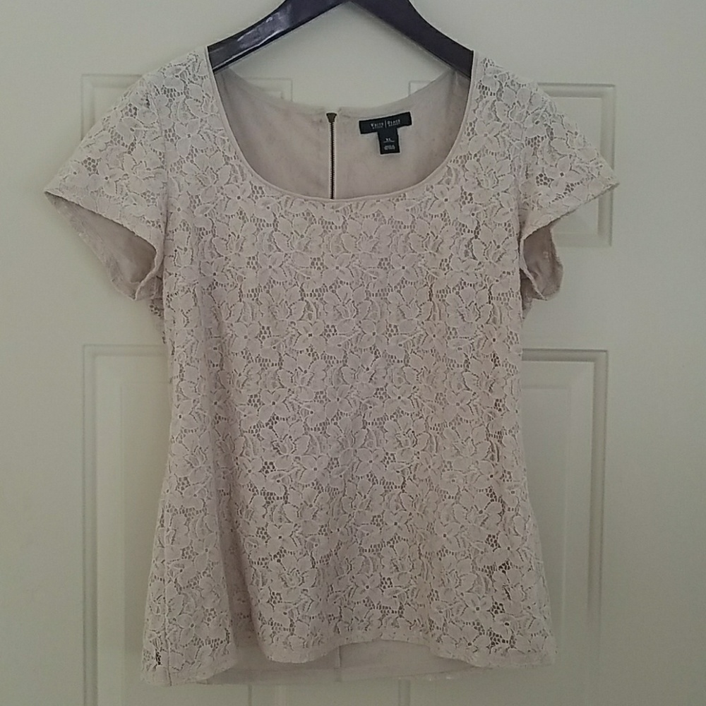 Cream Lace Top with Zippered Back Size XL